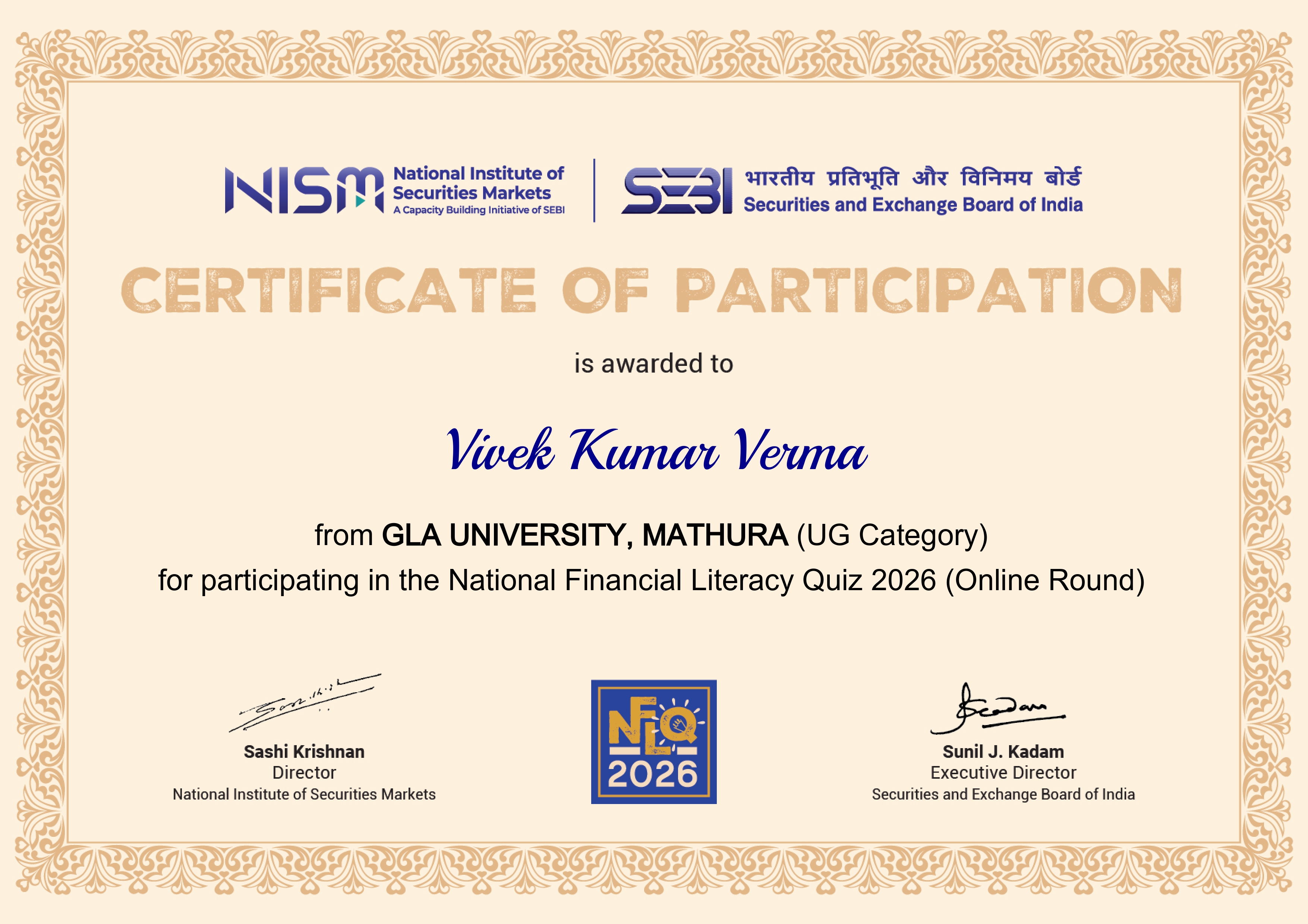 SEBI NFLQ Certificate